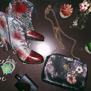 Jenny Fairy Floral Purple and Blue Crossbody Purse Bag with Gold Hardware